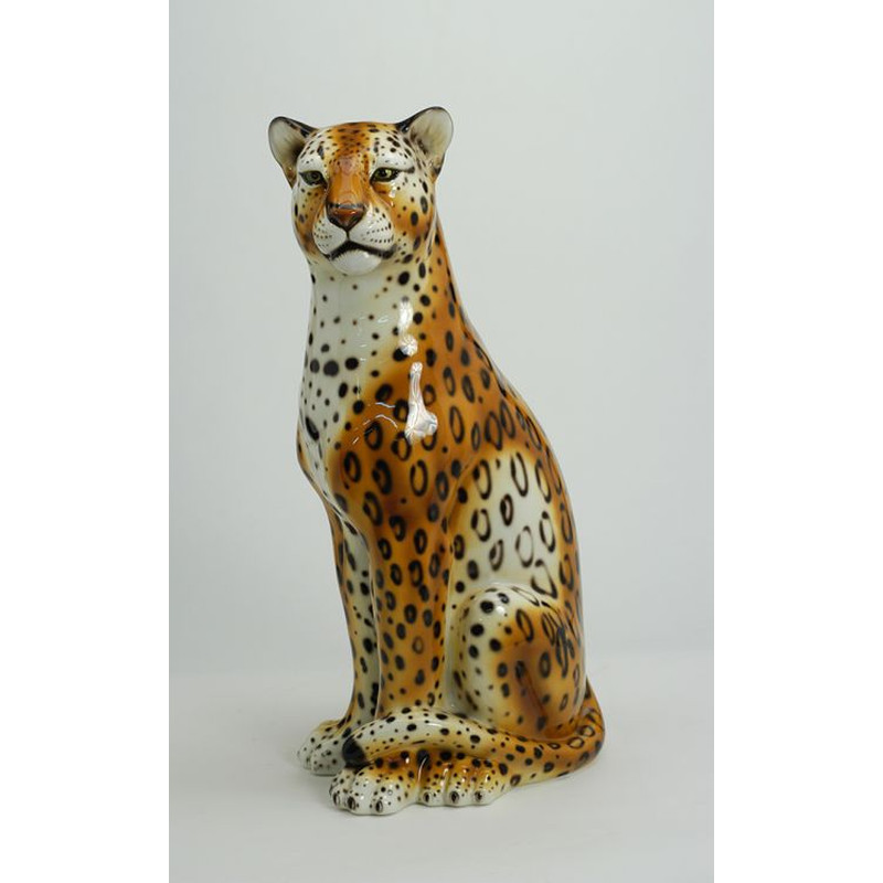 STATUE LEOPARDO MARRONE IN CERAMICA CM. 90 -ANIMALI-